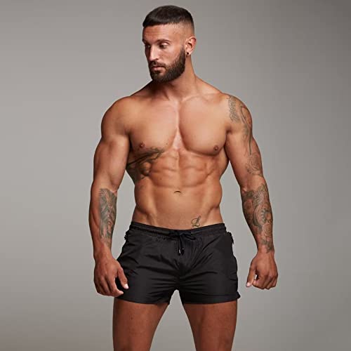Mens Swim Trunks Quick Dry Swimwear Zipper Pockets, Swim Shorts With Mesh Lining Black #TOP3