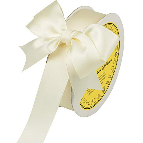 Image of Double Face Ivory Satin Ribbon 1 inch X 25 Yards Polyester Ivory Ribbon for Gift Wrapping Very Suitable for Weddings Party Hair Bow Invitation Decorations and More