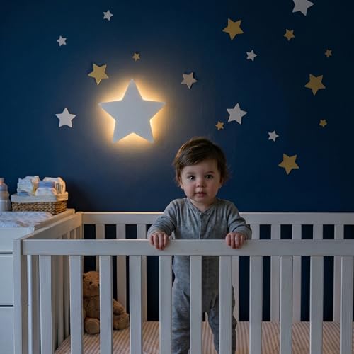 Image of KALEOLI Star Night Light for Nursery - Dimmable & Rechageable Kids Wall Light - 106 Pcs Moon and Stars Wall Decals Set - 90 Min Timer for Bedtime Routines