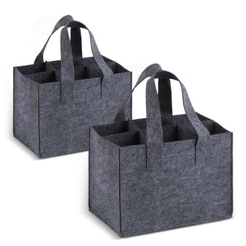 2 Pcs Bolsa para Botellas de Fieltro, Bolsa Portabotellas con 6 Compartimentos, Bolsa Portabebidas de Fieltro para 6 Botellas, Bolsa de Fieltro Plegable con Asas para Botellas de Vino o Agua