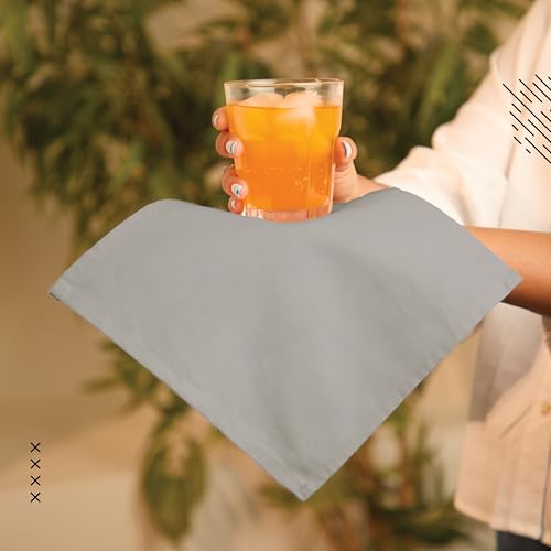 Image of Encasa XO Dining Cocktail Napkins 12 pcs (1 Dozen) Set of Large 23x23 cm (9 inchx9 inch) - Light Grey - Absorbent Heavy Cotton Party Fabric Machine Washable for Home Restaurant Banquet & Hotel