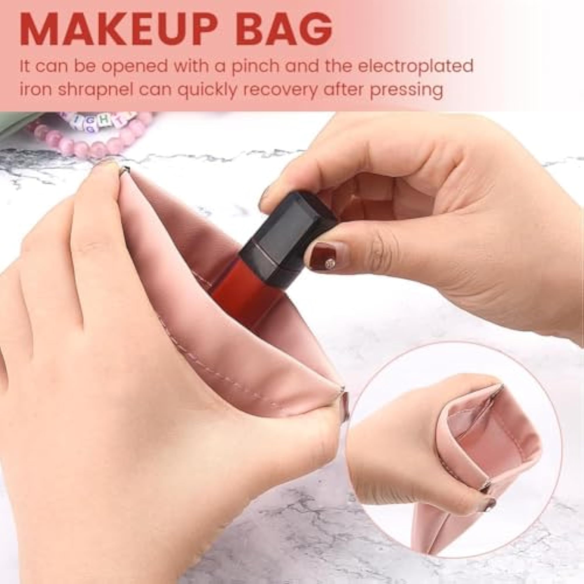 Personalized Snap Closure Leather Organizer Pouch for Makeup