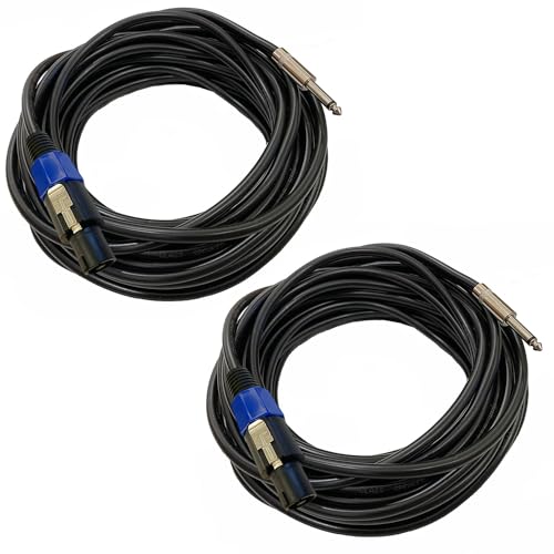 professional 12 gauge 50 feet speakon to 14 inch speaker cables - 12awg 50ft djpa speakon to 1434 speaker cords amp audio wires - 2 pack