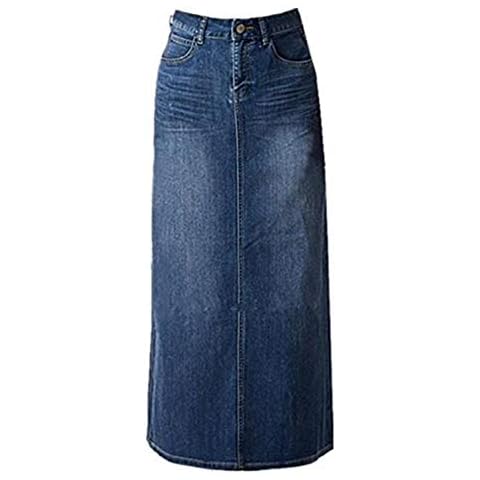 Long Denim Skirt for Women Casual A-Line Denim Maxi Skirt Stretch High Waisted Jean Skirt with Pocket Blue Size 10 Cover