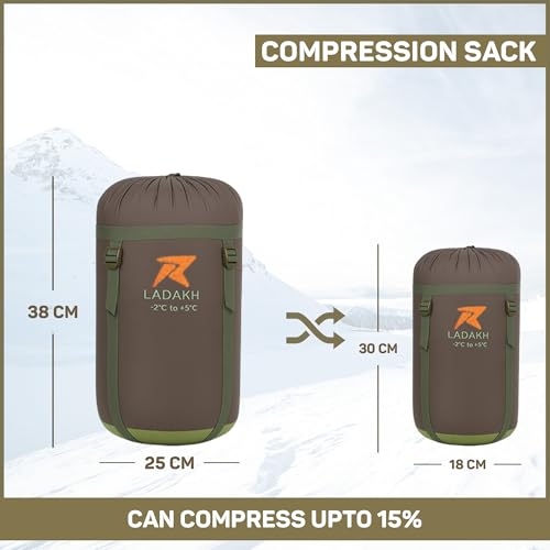 Image of ROCKSPORT Ladakh -2C to 5C Mummy Sleeping Bag, Hollow Fiber Filling, Lightweight Winter Camping Bag with Air Pillow, Pista Green