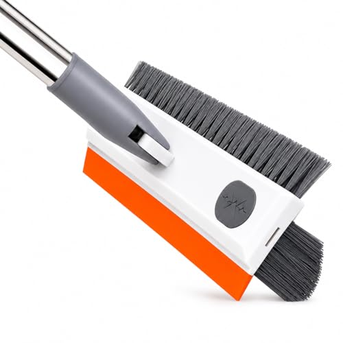 Image of 3-in-1 Bathroom Cleaning Brush with Wiper, Long Handle Floor Scrub Brush, 180 Rotating Tile Cleaning Brush with V-Shaped Bristles for Bathroom, Kitchen & Toilet