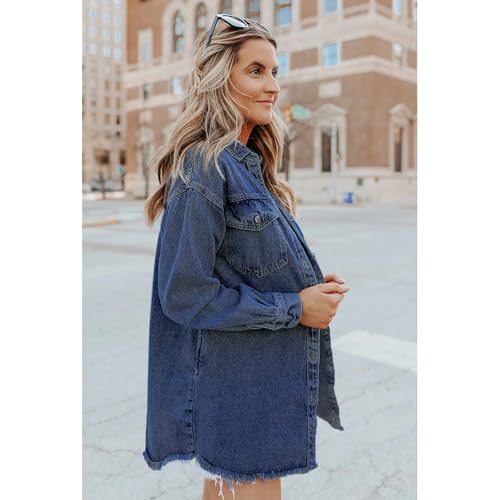 Meditatem Denim Jacket, 2025 Women's Casual Denim Button Down Distressed Jacket, Oversized Button Up Frayed Hem Shacket 7