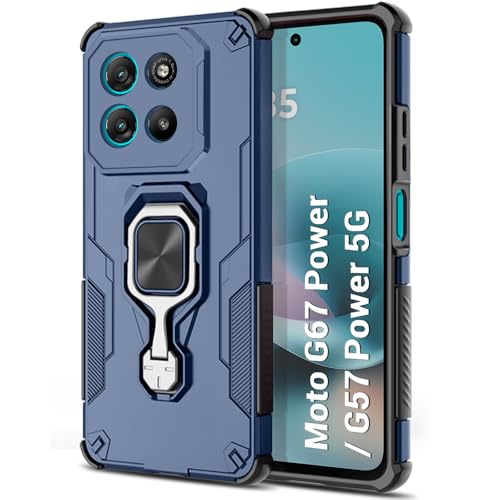 Image of TheGiftKart Tough Armor Bumper Back Case Cover for Motorola Moto G67 Power / G57 Power 5G | Ring Holder & Kickstand in-Built | 360 Degree Protection Back Cover for Moto G67 Power 5G (PC & TPU, Blue)