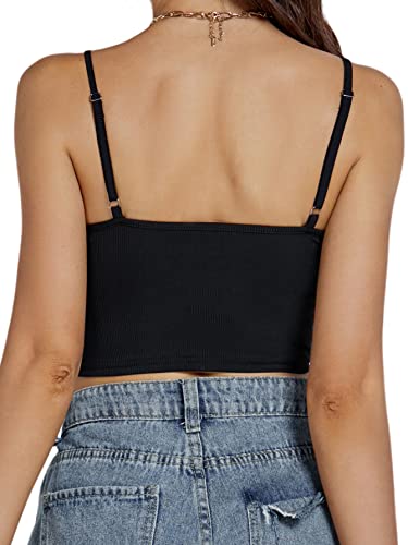 Rooscier Women's Fringe Trim Spaghetti Strap Sleeveless Ribbed Sexy Cami Crop Top Vest - Image 3