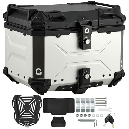 ガービー(Garvee) バイク用リアボックス トップケース バイク ケース ボックス 大容量 45L 55L 65L アルミ 鍵2本付 簡単脱着 取付ベース付 防犯対策 四角 IP68防水 防塵 耐衝撃 (シルバー 65L)