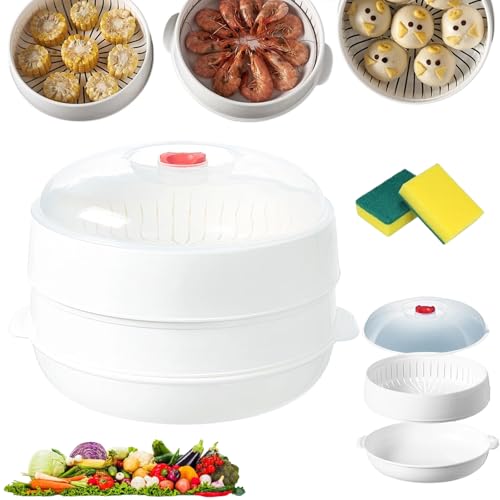 2025 Upgraded Microwave Oven Steamer, Multifunctional Microwave Heating and Thermal Insulation Steamer Utensils, Microwavable Cookware with Lid and Tray for Cooking Food and Vegetables (Round-2 layer) 2025 Upgraded Microwave Oven Steamer, Multifunctional Microwave Heating and Thermal Insulation Steamer Utensils, Microwavable Cookware with Lid and Tray for Cooking Food and Vegetables (Round-2 layer)