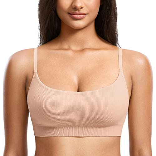Image of DOBREVA Women's Bralettes No Underwire Bras Support Padded Wireless Ribbed Seamless Bra Removable Pads Push Up Inserts