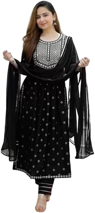 GenericWomen's Indian Ethnic Women Wear Nayra Cut Kurta Pant with Dupatta,Tunic Kurti, Rayon Kurti & Palazzo