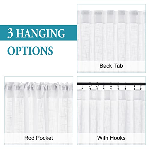 Ryb Home Linen Sheer Curtains For Living Room Textured Semi Sheer Curtains Large Window Treatment For Bedroom Patio Door, White, 52 Inch Width X 108 Inch Length, 2 Panels #TOP2