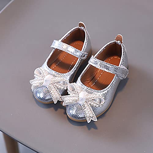 Toddler Girl Shoes Size 4 Girls Casual Shoes Solid Color Bow Pearls Strap Flat Lightweight Dress Shoes2