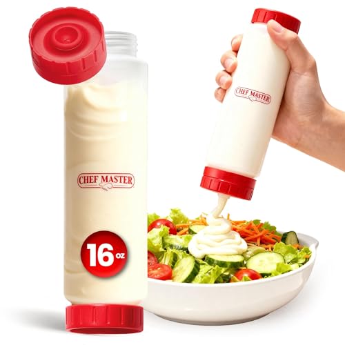 Chef Master Squeeze Bottles for Sauces (16oz) - Inverted, FIFO Refillable Bottle - Condiment Squeeze Bottles for Liquids, Sauces, Batter & Dressing - Made for Restaurants, Diners & Food Trucks - 90290