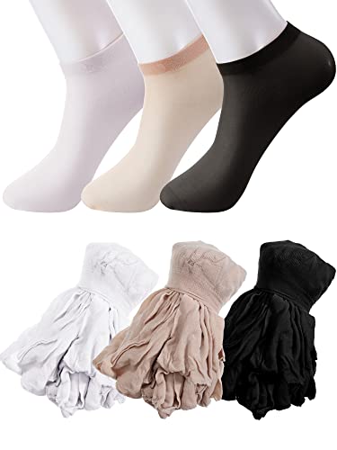 Sintege 600 Pieces Disposable Foot Socks for Trying on Boots Shoes, Ankle High Nylon Footies for Women, Disposable Non Slip Socks for Guest, Black, White, Beige