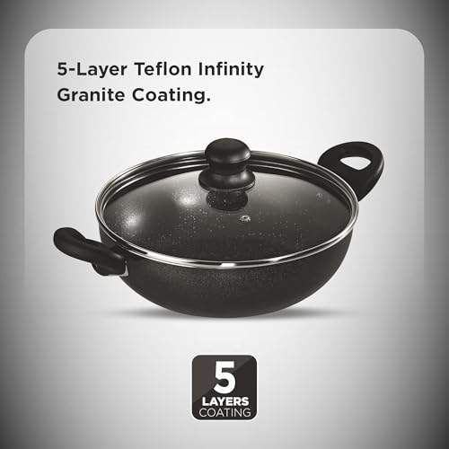 Image of Butterfly Granza Non Stick Kadai with Glass Lid | 240 mm |Non-Stick Premium Virgin Aluminium | Induction Base| PFOA Free | Scratch Resistant