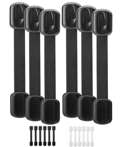Bates- Child Safety Strap Locks, 6 Pack, Black Baby Cabinet Locks, Toilet Locks Baby Proof, Child Proof Drawer Locks, Cabinet Baby Locks for Cabinets, Child Proof Cabinet Locks, Drawer Child Locks