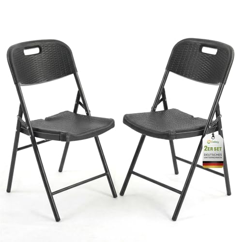 Sekey Klappstuhl 2er Set Gartenstuhl Klappbar bis 150KG Campingstuhl Wasserdicht aus Metall & Kunsttoff Klappstühle für Balkon Garten und Terrasse Schwarz