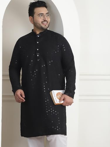 Image of SOJANYA Plus(Since 1958) Men's Cotton Relaxed Fit Straight Radiant Elegance Sequinned Kurta for Navratri, Garba & Puja