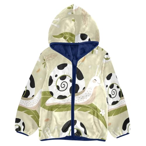Cow Snail Pattern with Leaves Toddler Fleece Jacket Girl Boys Hooded Fleece Jacket Coat Warm Outwear Zip-up 3-10T