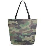 Woman's Cool Green Camouflage Pattern Large Canvas Long Handle Tote Bag