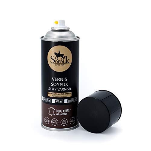 Sofolk sinds 1989 leerpolish ter bescherming van de kleur en de bloem, voorkomt voortijdig vervuilen (glanzend, spuitbus 400 ml)