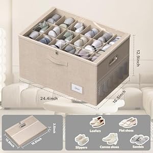 Shoe organizer for closetshoe box storage containers fit 18 pairsfoldable shoe storage bins with clear cover adjustable dividers for shoesblanketslinenclothing  urban country home decor