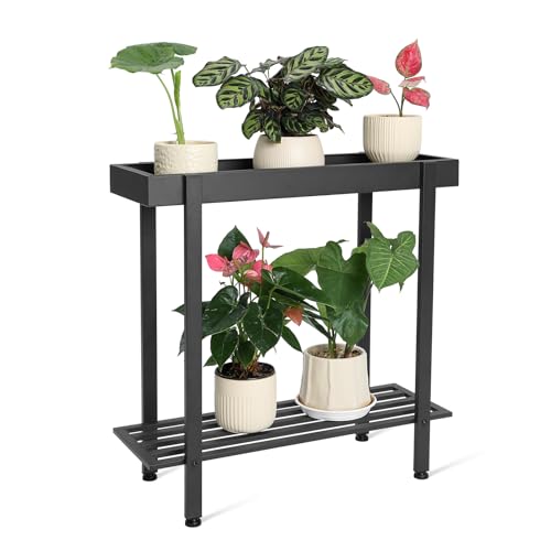 Honla Metal Plant Stand Indoor Outdoor 2 Tier Window Tall Plant Table Bench Shelf for Multiple Plants 26 L x 8.66 W x 24.40 H Black