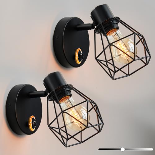 Image of Lightess Wall Light with on Off Switch Set of 2 Farmhouse Sconces Black