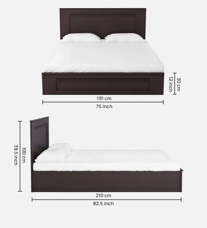 Image of Mintwud Pepperfry Engineered Wood King Size Bed with Hydraulic Storage | Wooden Double Bed Cot Palang Furniture with Headboard for Home Bedroom Living Room and Hotel (Walnut Finish)