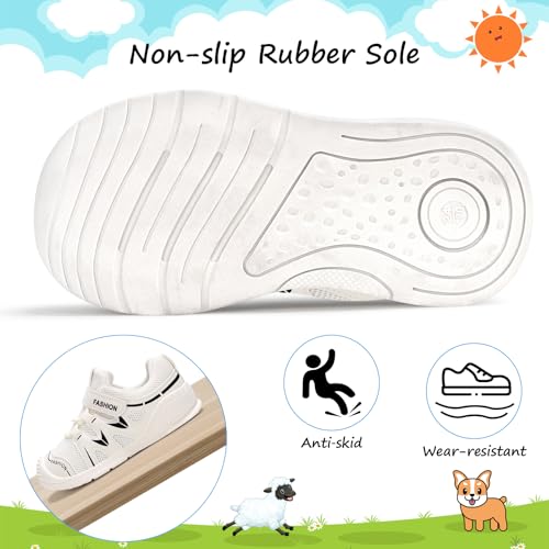 DEEKEY Toddler Shoes for Boys & Girls - First Walkers Non Slip Sneakers | Lightweight Breathable Barefoot Design for Preschool Running & Outdoor Play（White ，Toddler 2.5）3