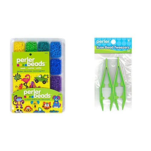 Perler 17605 Assorted Fuse Beads Kit with Storage Tray and Pattern Book for Arts and Crafts, Multicolor, 4001pcs & Beads Bead Tweezer Tools, 2 pc 4.25 Inch