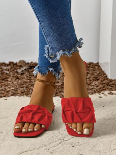 Image of GORGLITTER Women's Summer Cute Flat Sandals Dress Slide Sandals Square Toe Wedding Shoes Vacation Trendy Sandals 2026