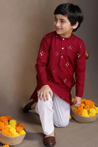 Image of Fashion Dream Boys Cotton Blend Geometric Kurta Payjama Set| Ethnic Set