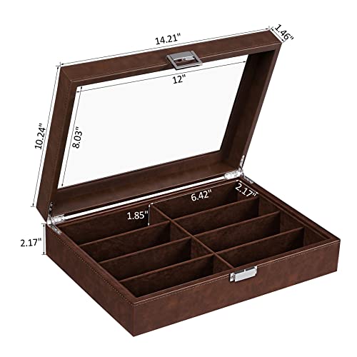 Bewishome Sunglasses Organizer, 8 Slot Sunglasses Case For Men, Eyeglasses Storage Box With Clear Glass Top, Faux Leather, Brown Ssh38Z #TOP7