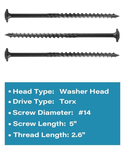 IMSCREWS Tornillos para Madera #14 x 5 pulgadas con recubrimiento Epoxi negro, acero al carbono, cabeza grande con arandela, con punta y rosca parcial, 40 piezas miniatura 3