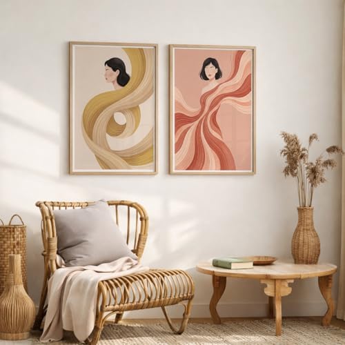 Image of TheMakerly Set of 2 Abstract Woman Framed Wall Painting for Living Room | Modern Minimalist Wall Art Frames | Aesthetic Female Illustration Wall Decor for Bedroom, Hall & Office (10x13 inches)