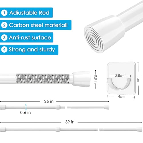 Image of MEXAU 1Pcs Spring Tension Curtain Rod 26-39 inch Spring Tension Rods White Tension Rods Adjustable Spring Rod Extendable Tension Rod For Kitchen, Window, Bookshelf,Closet. (Pack of 3)