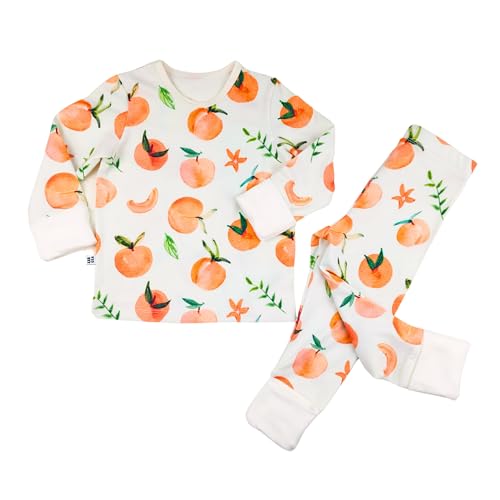 Girls Cotton Pajama Set, Peach Print, Long Sleeve 2-Piece PJs, Sizes 1-8 Years