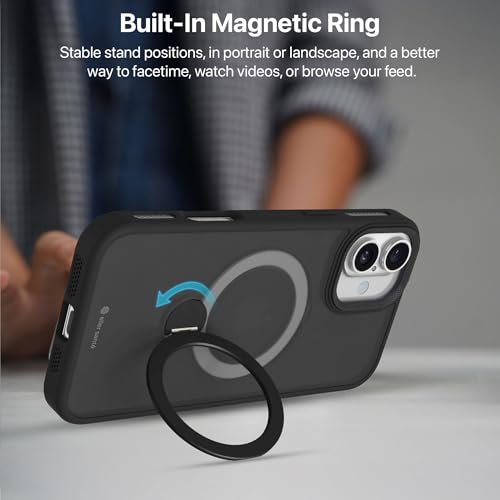 Image of eller sante Maximus Back Cover Case for iPhone 16 Plus with Magnetic Alloy Ring Metal Kickstand Camera Protector TPU Shockproof 10ft Drop Protection Compatible with Mag-Safe- Black