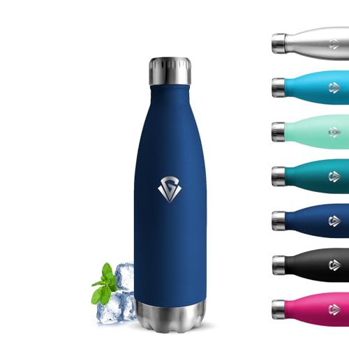 Grsta Stainless Steel Water Bottle, 500 ml, Children's Drinking Bottle, BPA-Free, Leak-Proof, Double-Walled Vacuum Insulated, Water Bottle for School, Travel, Camping, Office, Dark Blue