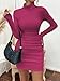 HBQ Women's Casual Sweater Dress Turtleneck Ribbed Bodycon Long Sleeve Mini Knit Dresses 2025 Fashion-Rose Red-L