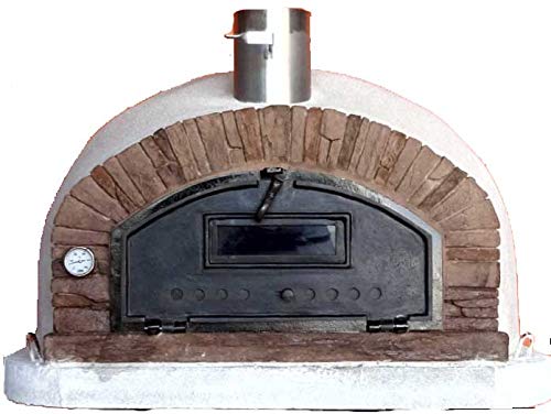 Impexfire Steinbackofen Pizzaofen Buenaventura AL 120 rot mit Edelstahlkamin und Regenhut Cover