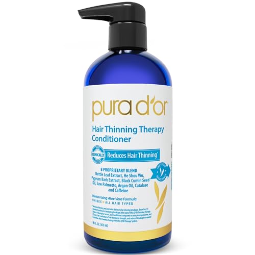 PURA DOR 16 Oz Hair Thinning Therapy Biotin Conditioner CLINICALLY TESTED Effective Results Low Lather Deep Moisturizing Herbal Blend Hair Thickening Products For Women & Men Color Safe