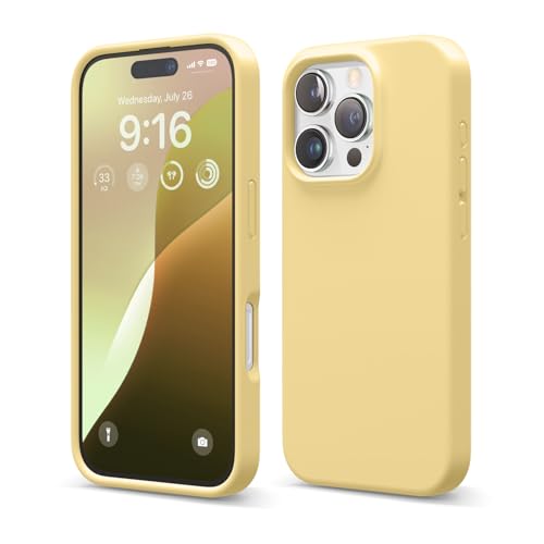 Image of elago Compatible with iPhone 16 Pro Case, Premium Liquid Silicone Case, Full Body Protective Cover, Shockproof, Slim Phone, Anti-Scratch Soft Microfiber Lining, 6.3 inch (Yellow)