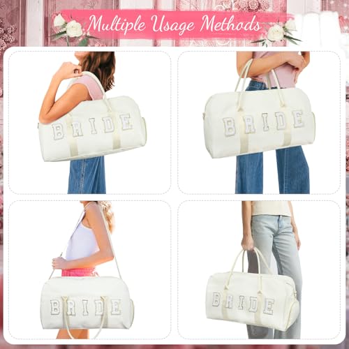 Kuiran Bride Bag 2 Pcs Wedding Weekender Bag Groom Duffel Bag Nylon Chenille Letter Embroidered Travel Bag Carry On Overnight Bag With Shoes Compartment And Toiletry Bag Bridal Shower Gifts  thumb #5