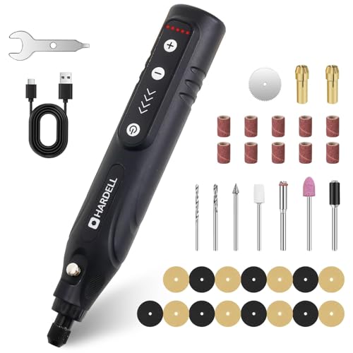 Image of HARDELL Mini Cordless Rotary Tool 4V, 5-Speed Rotary Tool with LED Light, 2000mAh Battery, Multifunctional Carving Tool Cordless Kit for Sanding, Polishing, Drilling, Small DIY Projects