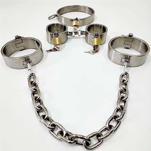 ZTHBYSB Stahl Abschließbar Halsband Hals Kragen mit Sex Fußfesseln Knöchel Manschetten und Handschellen - Schwere Metall BDSM Bondage Set - Folter Fetisch Sklave Spiele für Paare,3 bondageset,Männer
